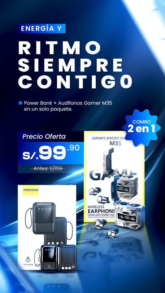 Power Bank 5000 mAh + Audífonos M35